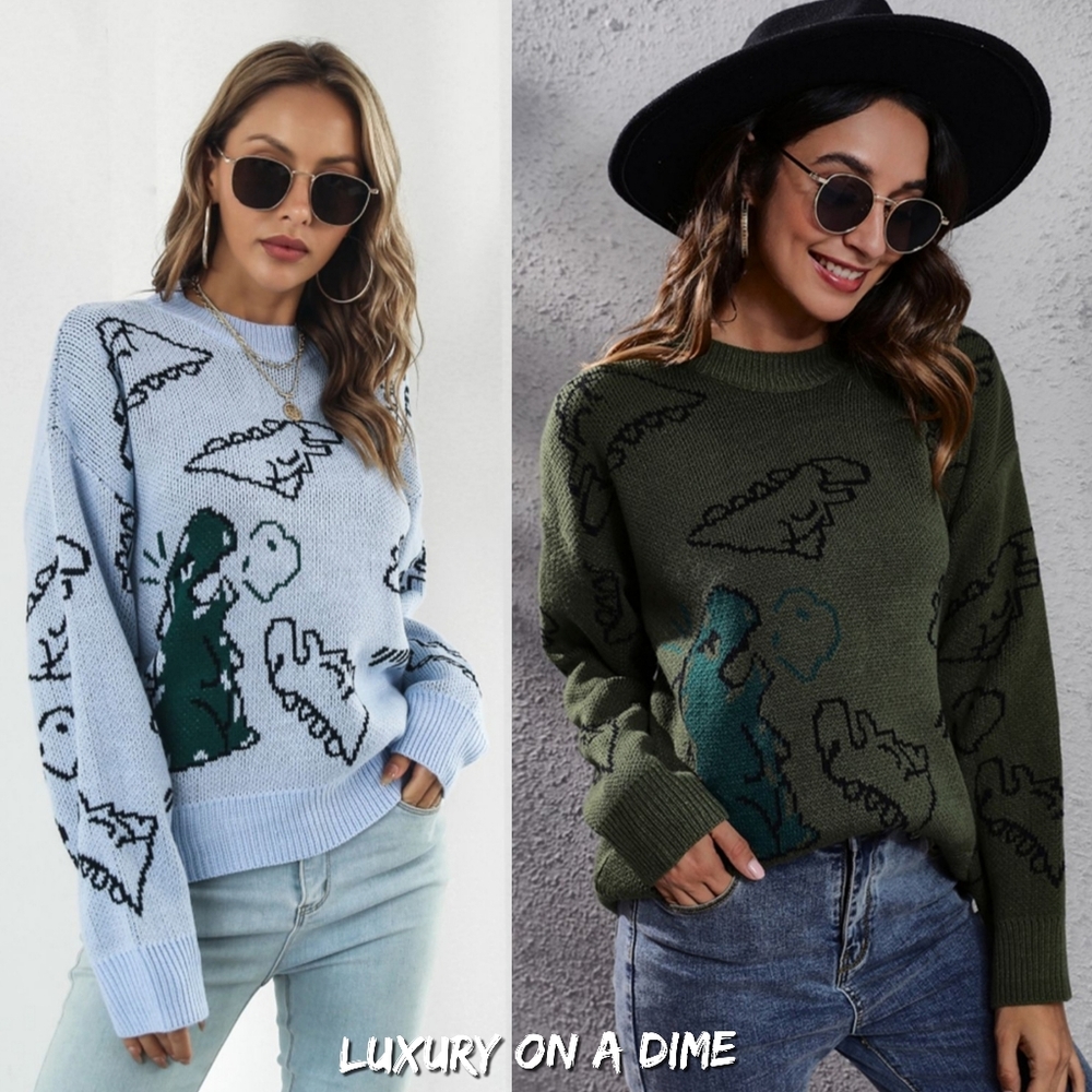 Blue Dinosaur Pattern Sweater - Picture 10 of 10